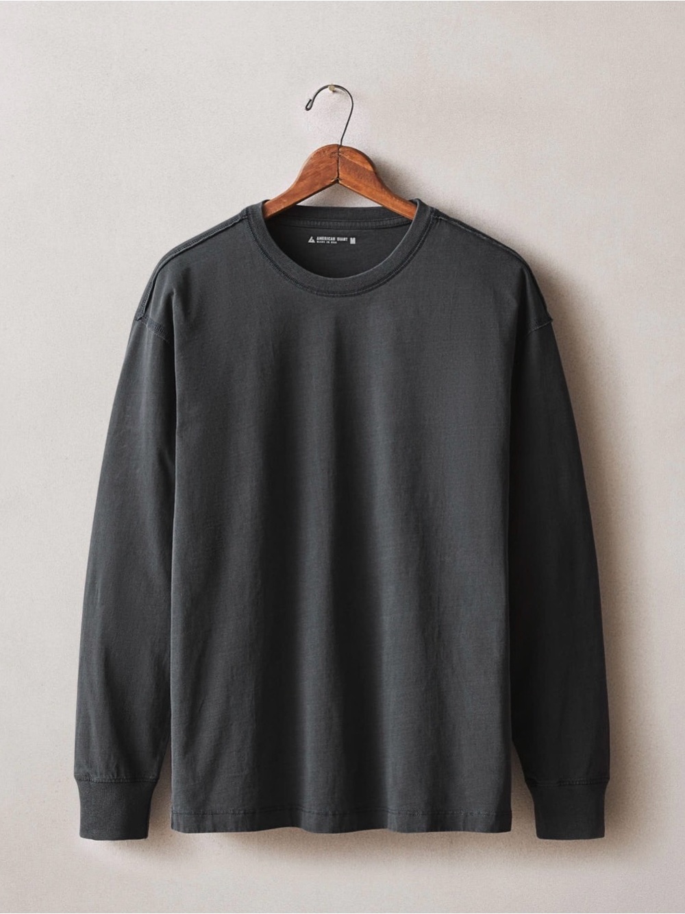 American Giant MED Midweight Long Sleeve Tee Medium Black Made USA Cotton T